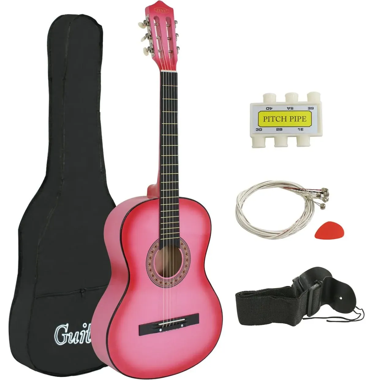 ZENY 38&#034; Pink Acoustic Guitar Set for Kids Beginners Music Lovers W/ Accessories