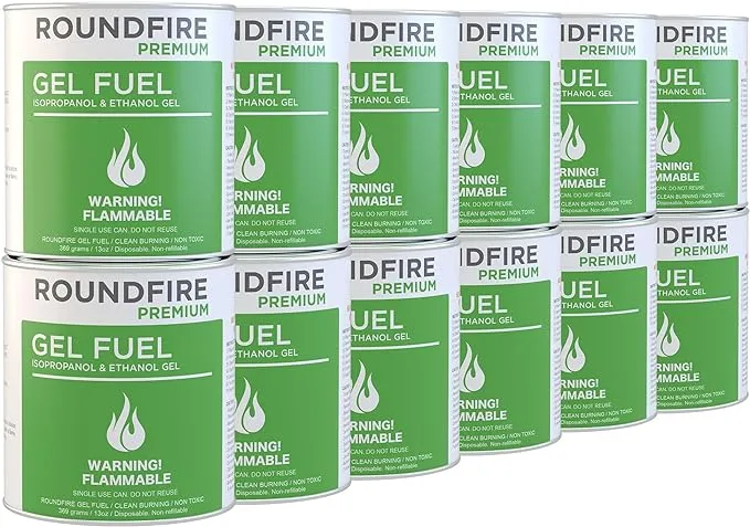 ROUNDFIRE 12 Pack Gel Fuel Cans for Fire Bowl, Fireplace, Gel Fire, Tabletop Fire Bowls, Warming, Indoor & Outdoor