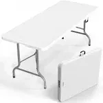 VINGLI 6 Foot Plastic Folding Table Portable Long White Table for Indoor Outdoor Use Rectangular with Carrying Handle