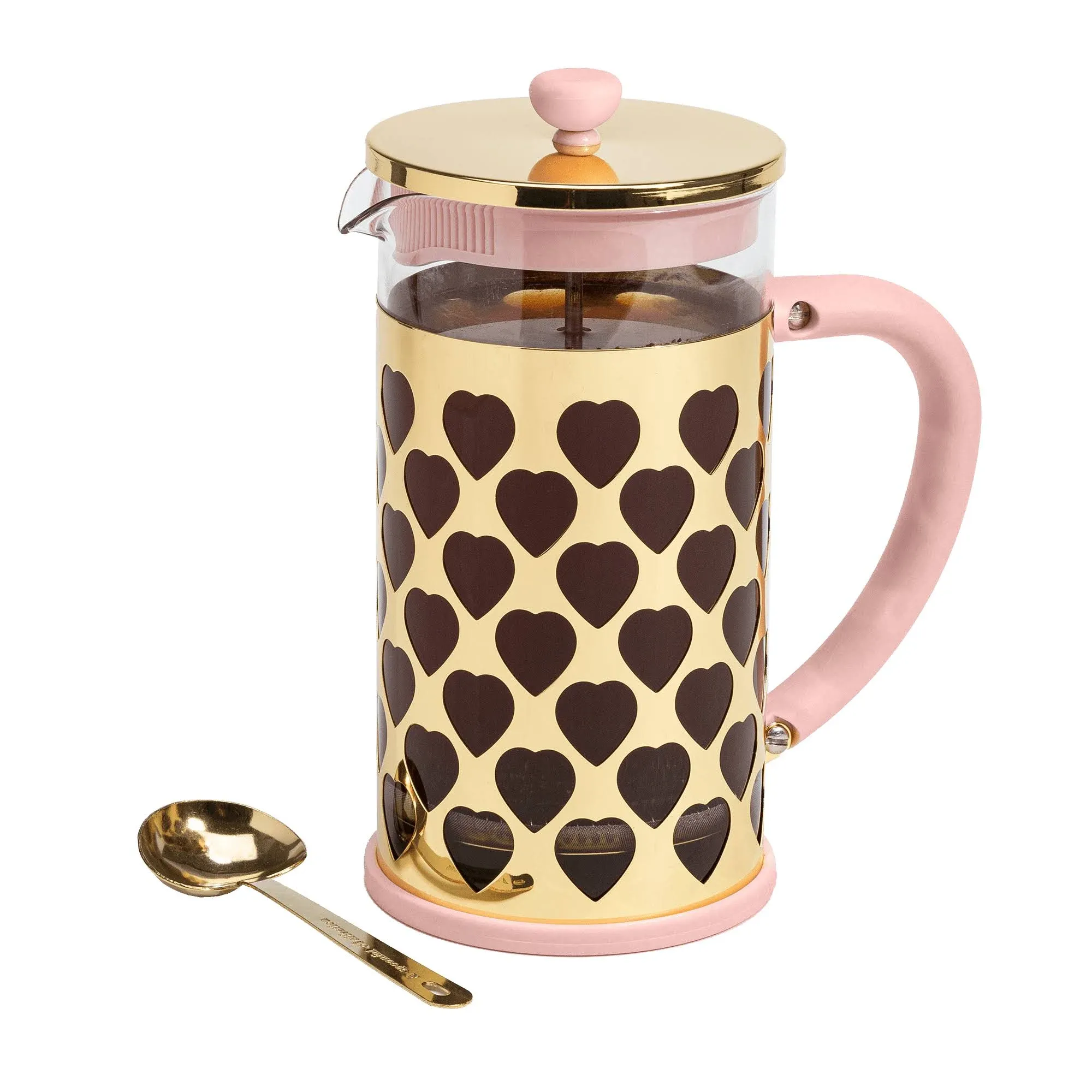 Paris Hilton French Press Coffee Maker With Heart Shaped Gold and Pink Search on