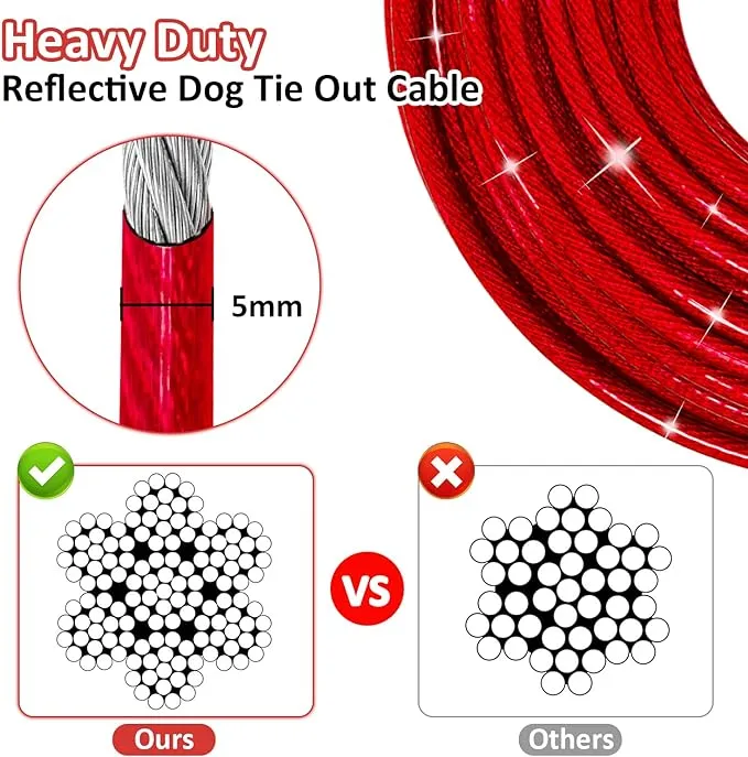 Tie Out Cable for Dogs outside 30/50FT Chew Proof Dog 50 Foot Red for 350Lbs