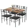 VECELO 5-Piece Dining Table Set Wooden Kitchen Table 1 Table 4 Chairs Metal Legs, Rectangular Dining Table Sets,42.1"L, Brown