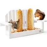 Solution4Patio Expert in Garden Creation Solution4Patio White Bench Chair Chipmunk & Squirrel Feeder, Mesh Bottom, 2 Corn COB Holders, Peanut or Acorn