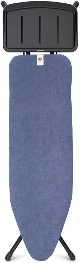 Brabantia Size B Ironing Board (49x15 in) 7 Height Options, Solid Steam Unit Rest Holder (Denim Blue) Non-Slip Feet, Anti-Collapse Child Locks