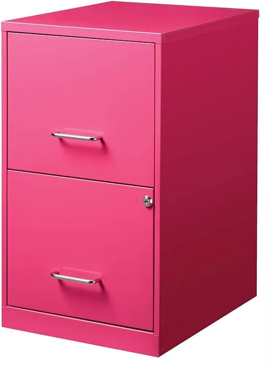 18in. 2 Drawer Metal SOHO Vertical File Cabinet, 18 in, Pink