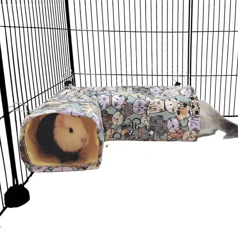 Guinea Pig Ferret Rat Corner Tunnel and Hammock, Guinea Pig Hideout Corner Tunnel & Tubes for Bunny Rabbit Hedgehog Piggy Chinchilla Toys and Cage Accessories (3. Hammock-Cat)