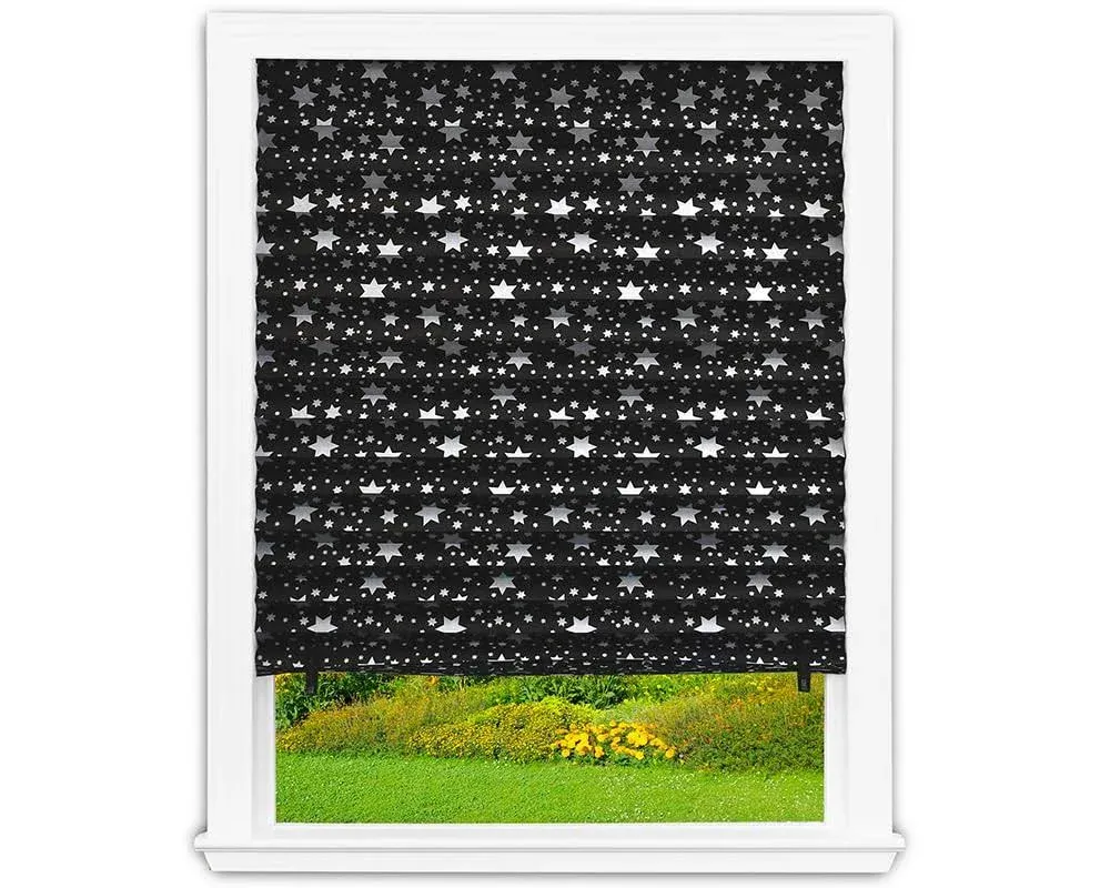 Redi Shade No Tools Original Printed Blackout Pleated Paper Shade Stars 36 in x 72 in