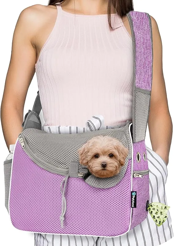 PetAmi Small Dog Sling Carrier Softsided Crossbody Puppy Carrying Purse Bag Adjustable Sling Pet Pouch to Wear Medium Dog Cat