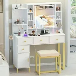 Pakasept Makeup Vanity with Lights and Openable Mirror Charging Station