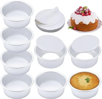 4 Inch Round Cake Pan Set of 8, Nonstick Aluminum Baking Pans with 100 Sheets Parchment Paper, Easy Pop Out Removable Bottom Cake Pans for Mini Cheesecakes, Dessert, Pizzas and Quiches