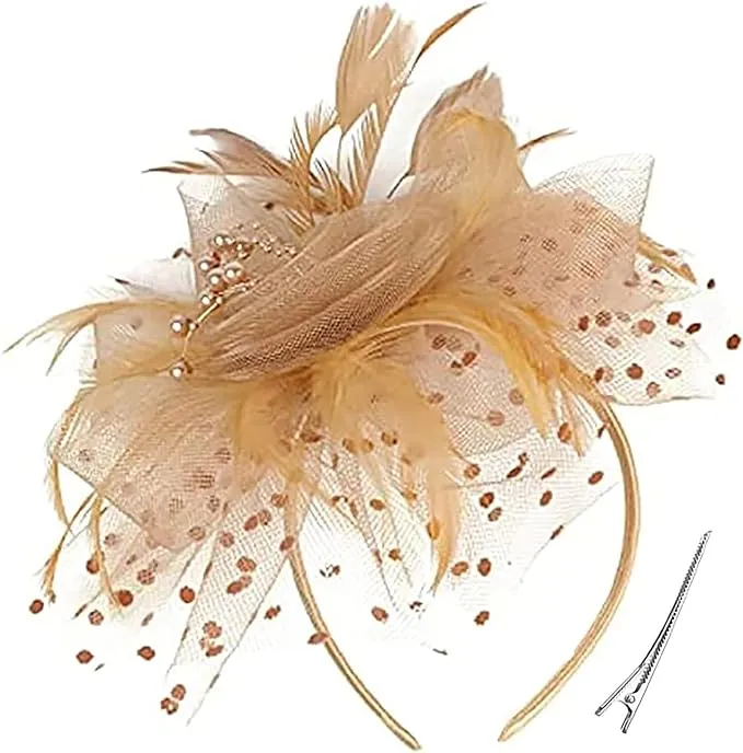 Durzasvo Women&#039;s Fascinators Tea Party Wedding Derby Mesh Flower Pearl Feather F