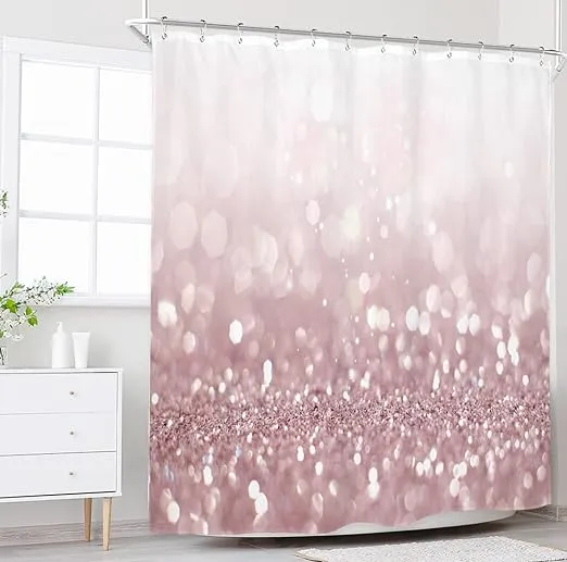 Riyidecor Fabric Pink Glitter Bling Shower Curtain Bathroom Decor for Women Girl 72Wx72H inch Rose Gold Shining (no Sparkling Glitter) Bath Home