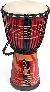 Djembe Drum, AKLOT African Drum Hand-Carved 9.5'' x 20'' Mahogany Goatskin Drumhead for Adults Beginners (Red)