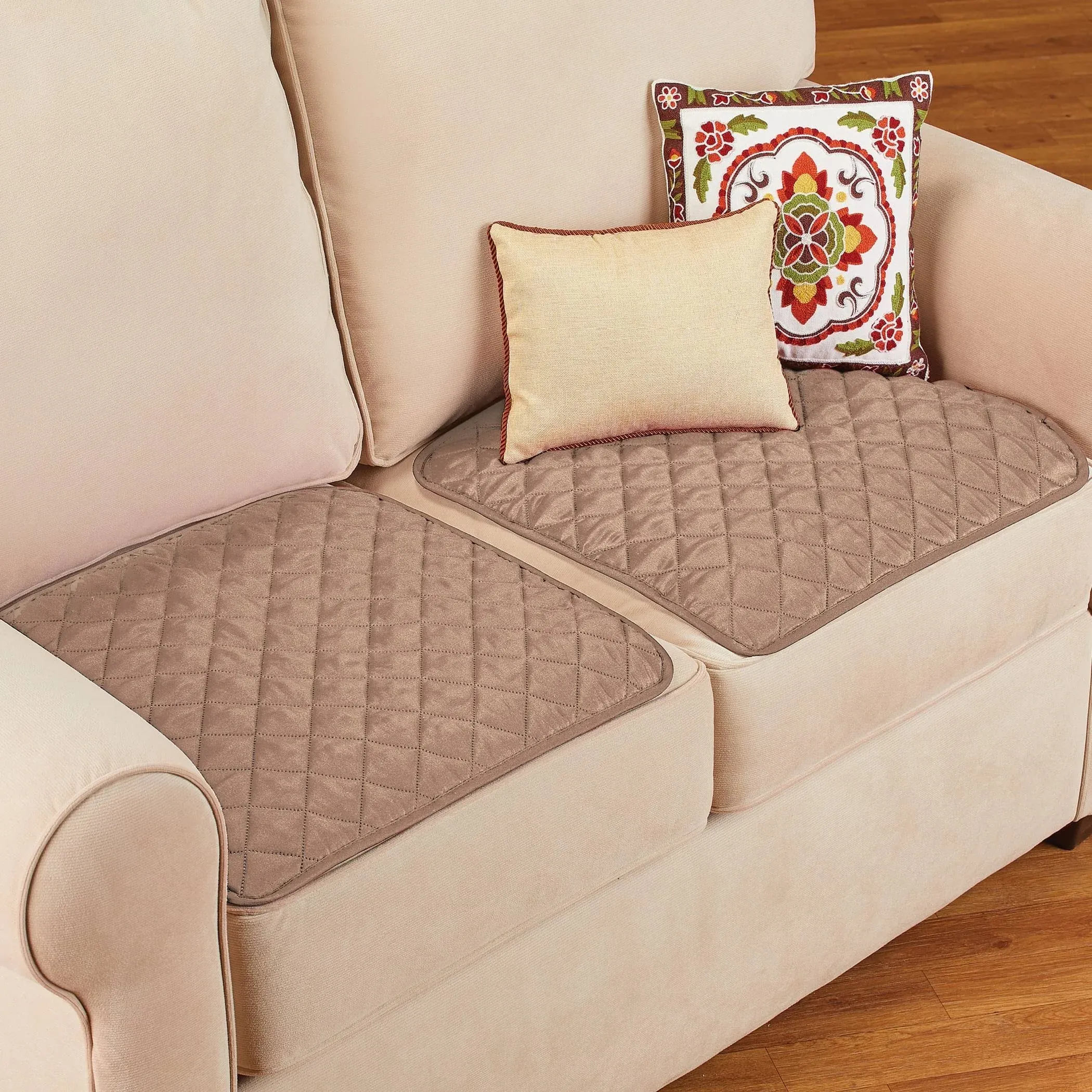 Collections Etc Quilted Waterproof Seat Protector - Set of 2 - Machine Washable, Use for Indoor or Outdoor Seating, Taupe