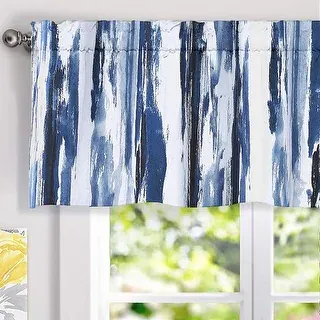 DriftAway Paint Brush Watercolor Lined Thermal Insulated Blackout Window Curtain Valance Rod Pocket Gold Black Ink Stripe Pattern 2 Layers 52 Inch by 18 Inch Plus 2 Inch Header 2 Pack