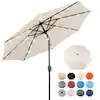 Sun-Ray 9 ft. Steel Market Solar Lighted 8-Rib Round Patio Umbrella in Creamy Beige 801001CB