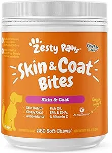 Zesty Paws Omega 3 Fish Oil for Dogs Soft Chews - Fish Oil Omega 3 Supplements for Dogs with EPA & DHA Fatty Acids - Dog Itching Skin Relief Chews - Dog Skin and Coat Supplement - Chicken - 250ct