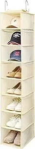 Hanging Shoe Organizer for Closet with Side Mesh Pockets，Hat Racks for Baseball Caps，Shoe and Hat Holder & Storage，8-Shelf，Beige，1 Pack