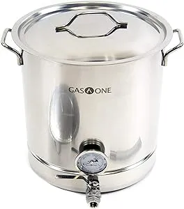 GasOne BS-64 Stainless Steel Kettle Pot Pre Drilled 4 PC Set Quart Tri Ply Bottom for Beer Includes Lid Ball Valve, Thermometer, Spigot-Home Brewing Supplies, 64 QT/16 GALLON