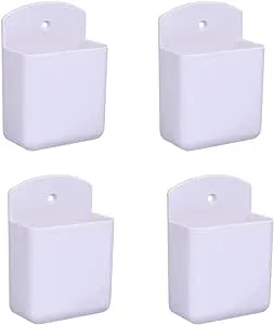 MShengM Pack of 4 White Remote Holders Remote Control Holder Wall Mount Media Storage Box for Home Office Bedroom Parlor Self Adhesive Atorage Box