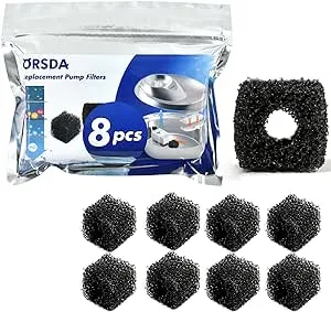 ORSDA Cat Water Fountain Pump Filters Pet Water Fountain Pump Sponges Compatible with All ORSDA/ZeePet Stainless Steel Dog and Cat Water Dispenser Black Filters Universal for All Models (8PCS)