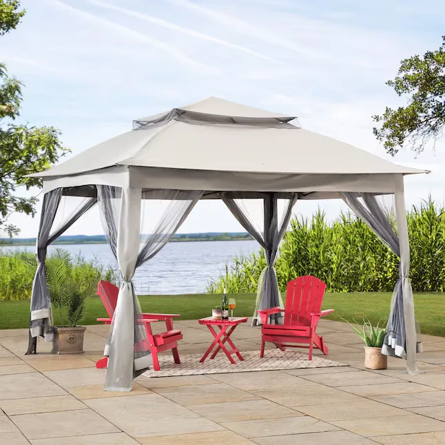 Sunjoy 11-ft x 11-ft Square Gray Metal Polyester Roof Pop-up Gazebo with Screen Included