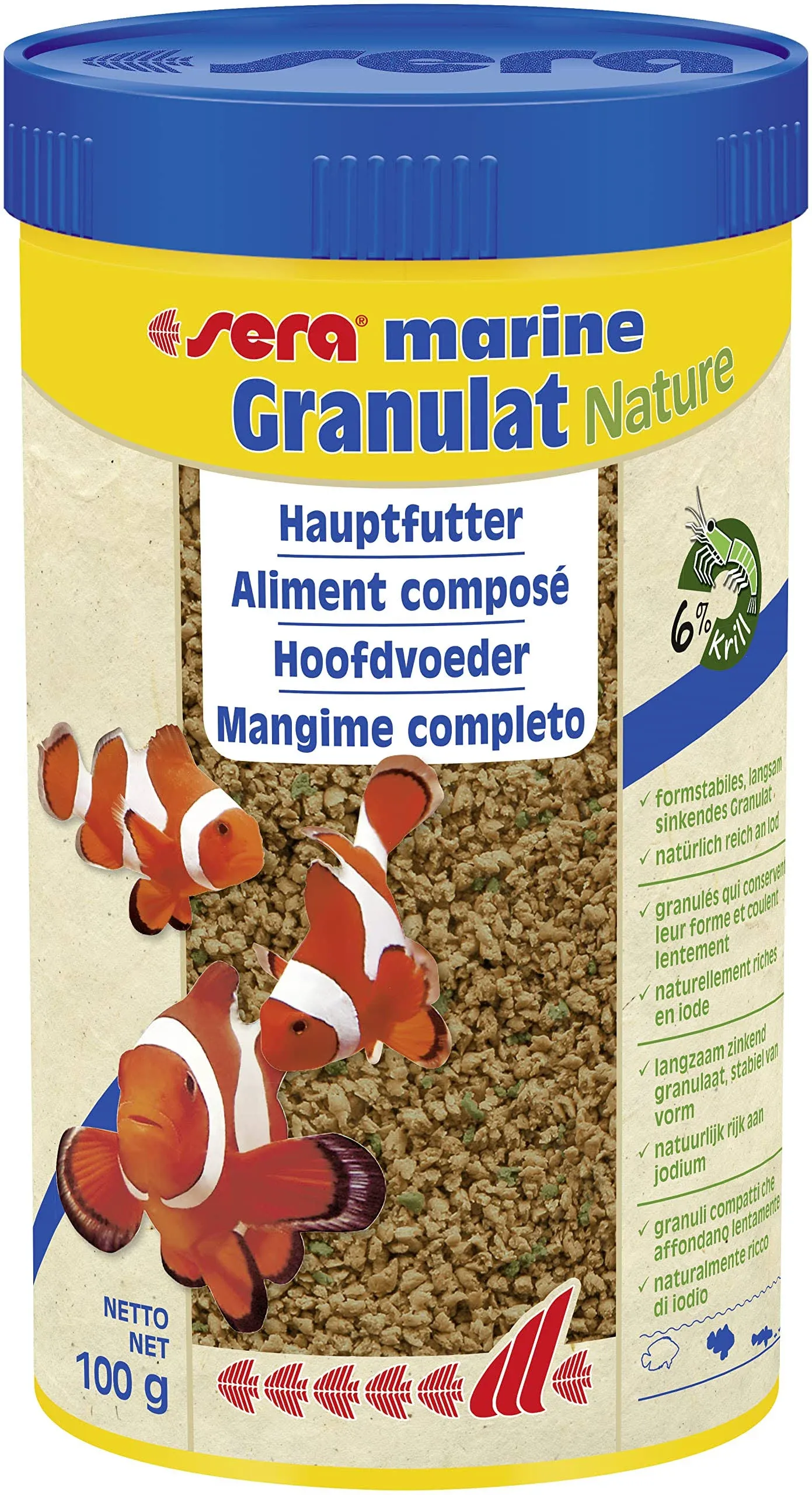 sera Marine Granules Nature Staple Food 3.5oz | for Saltwater Fish | Free of Dyes and Preservative | with Marine Algae, Spirulina & Krill | Ideal for Mid-Water & Bottom Feeders