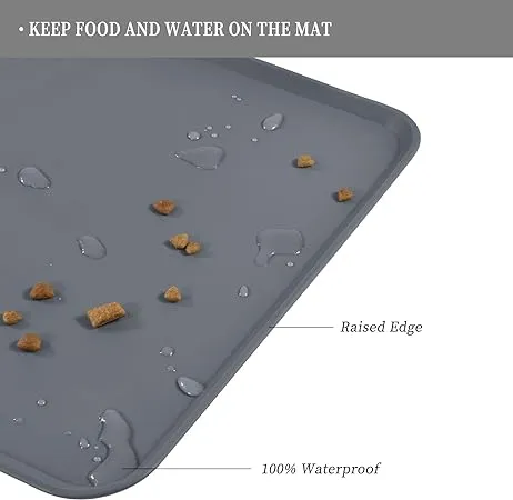 Waterproof Pet Feeding Mat with High Raised Edges, Heavier and Thicker Placemats for Cat Dog Water Bowl with BPA Free, Dogs Cats Food Mats for Messy Drinkers to Prevent Spill and Protect Floors