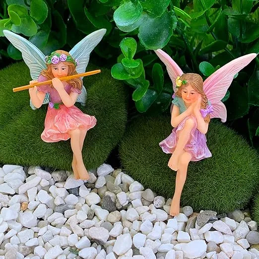 Mood Lab Fairy Garden - Miniature Fairies Figurines - Sitting Girls Set of 2 pcs - for Outdoor or House Decor Statue Kit