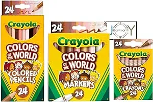 GiftsOfJoy Colors of The World Multicultural Art Kit. Includes 24ct multicultural Crayons, 24ct Colored Pencils, 24ct Markers, and an EXCLUSIVE GiftsOfJoy Colors of World coloring sheet