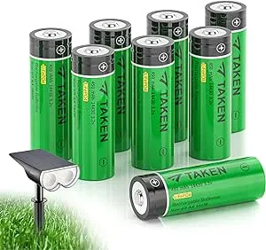 Taken 14430 3.2 Volt Rechargeable Solar Battery, 3.2V 450mAh 14430 LiFePO4 Rechargeable Battery for Solar Panel Outdoor Garden Lights - 8 Pack