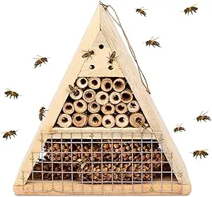 Mason Bee House - Handmade USA Natural Elderberry Bee Hotel - Bee Hive Attracts Peaceful Bee Pollinators to Enhance Garden Productivity