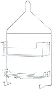 Kenney KN614121 Over the Shower Head 17" L x 10" W x 4" D Rust-Resistant Metal Wire Small 2-Shelf Hanging Caddy with Suction Cups and Razor Holders for Bathroom Shower, White