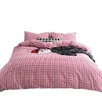  Duvet Cover Size 100% Washed Cotton Vintage Plaid Duvet Cover King Red Gingham