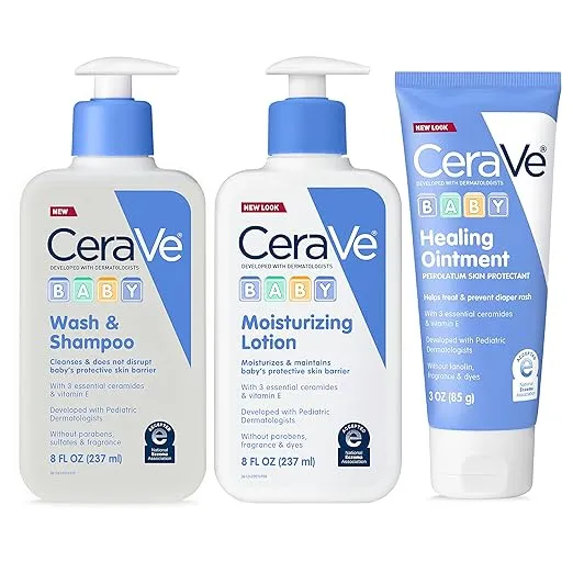 CeraVe Baby Bath Set | 8oz Baby Wash & Shampoo + 8oz Baby Moisturizing Lotion + 3oz Baby Healing Ointment | Fragrance, Parabens, Phthalates, & Tear