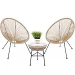 Best Choice Products 3-Piece All-Weather Patio Acapulco Bistro Furniture Set w/ Rope, Glass Top Table - Natural