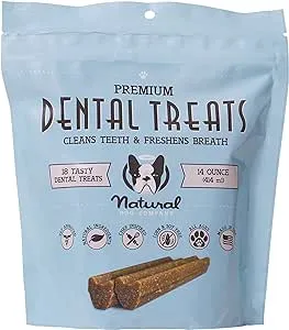 Natural Dog Company Premium Dog Dental Chews, Natural Dental Sticks to Clean Teeth and Freshen Breath, Helps Control Plaque and Tartar Treats for All Breeds and Sizes, Made in USA, 18 Count