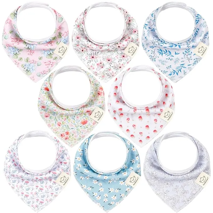 8-Pack Organic Baby Bandana Drool Bibs for Girls - Super Absorbent Baby Bibs for Baby Girls, Baby Boys, Soft Cotton Bandana Bibs, Baby Drool Bib, Teething Bibs for Infant, Toddler, Bib Girl (Flourish)