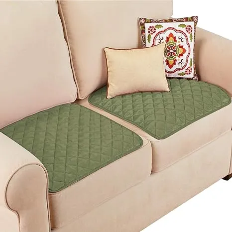 Collections Etc Quilted Waterproof Seat Protector - Set of 2 - Machine Washable, Use for Indoor or Outdoor Seating, Olive