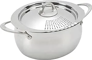 Bialetti 6 Quart Pasta Pot with Strainer Lid, Stainless-Steel – Elongated Oval Pot for Long Spaghetti, Lasagna, Penne & Farfalle, Heat Resistant Handles & Nonstick Interior, Large Pot for Cooking