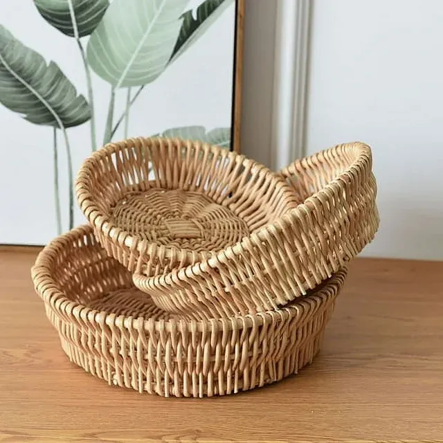 Round Rattan Baskets Set for Organizing Wicker Storage Basket for Fruit, Bread Serving Basket Decorative Basket for Gift Boho Basket, Countertop Baskets for Pantry and Bathroom