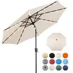 Sun-Ray 9' Round Steel 8-Rib Solar-Lighted Patio Umbrella Creamy Beige 9'