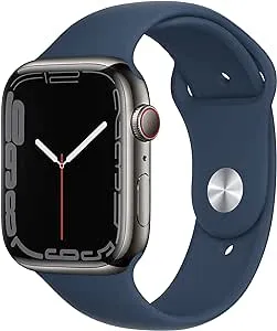 Apple Watch Series 7 (GPS + Cellular 45mm) Graphite Stainless Steel Case with Abyss Blue Sport Band (Renewed)