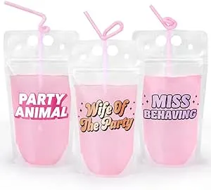 xo, Fetti Bachelorette Party Drink Pouches - 16 count | Bachelorette Party Cups, Bridesmaid Names Decorations, Maid of Dishonor Favors, Miss Behaving