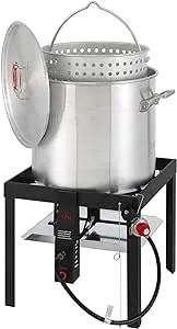 80QT Outdoor Propane Aluminum Boiling Pot with Basket, Crab Steaming, Crawfish Boil, Seafood Boil Pot, Crawfish Cooker, Low Country Boil Pot, Non-Assembly Frame Stand, CSA Certified