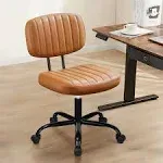 Sweetcrispy Small Office Desk Chair - Armless PU Leather with Comfy Lumbar Support, Height Adjustable Rolling Swivel Task for No Arms, for Adult, Student, Bedroom, Home, Vanity