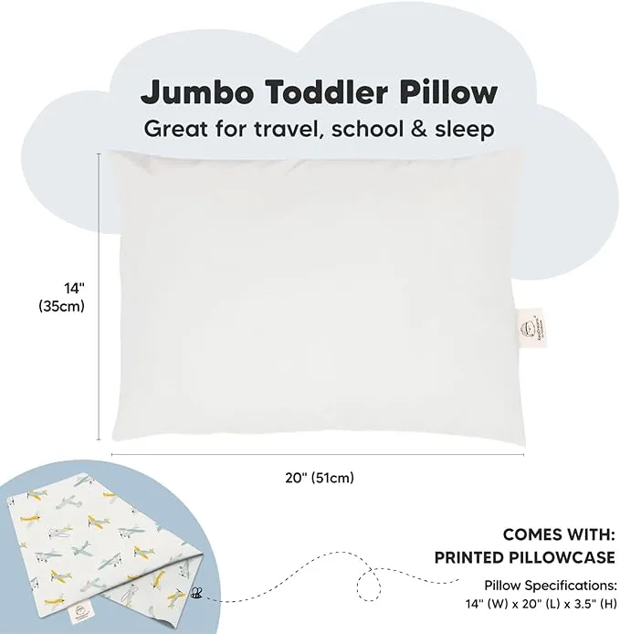 KeaBabies Toddler Pillow with Pillowcase, Jumbo 14X20 - Soft Organic Cotton Toddler Pillows for Sleeping - Machine Washable - Perfect for Travel, Toddler Bed Set (Plane)