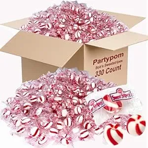 Soft Peppermint Candy Balls, 5 LB of Holiday Classic Christmas Candy Bulk, Stocking Stuffer, Individually Wrapped Red White Striped Peppermint Puffs