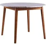 Teamson Home Ashton Round Marble-Look Dining Table with Wood Base