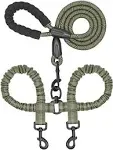 Iyoshop Dual Dog Leash, Double Dog Leash, 360 Swivel No Tangle Walking Leash, Shock Absorbing Bungee for Two Dogs, Military Green, Large (25-150 lbs)